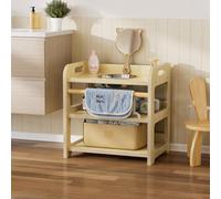 MSFE Lavabo Montessori Enfant avec Miroir Ours Cartoon,Sablier,Serviette et Sac de Rangement en Feutre,Autonomie et Hygiène pour Enfants,Meubles en Bois pour Chambre d'enfants,35 * 50 * 50CM