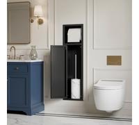 MSFE Porte Papier Toilette Encastré,Module D'armoire Encastré en Acier Inoxydable avec Rangement,Offre de la Place pour de Nouveaux Rouleaux/Brosse WC,Module D'armoire de Toilette,63x17.8x15 cm,Noir