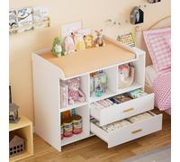 MSFE Table a Langer Bebe, 2 et 1 Commode a Langer Bebe avec Amovible Plan a Langer, Compacte Enfant Meuble Tables à Langer en Bois avec 2 Tiroirs et 3 Ouverts, 94.7x40x81.2cm, Blanc