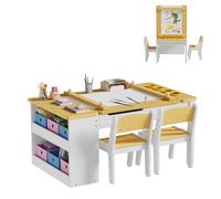 MSFE Table Enfant avec Chaise, Table de Coloriage pour Enfants avec Plateau Inclinable, 2 Chaises en Bois,Table de Dessin Enfant Gain de Place,pour Etudier et Jouer, 104 * 60 * 53CM