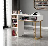 MSFE Table Manucure avec Aspirateur,Table Onglerie Professionnel en Bois avec Tiroirs & Étagère,T-Able de manucure avec Prises électrique Bureau Prothésiste Ongulaire pour Salon de Beauté 110x50x81CM