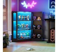 MSFE Vitrine en Verre avec LED, Armoire Vitrine pour Collection avec Capteur Intelligent, 2 Porte 6 étagères, Multifonction Meuble Vitrines LED Salon, Chambre, Entrée, 100x116.5x60 cm, Noir