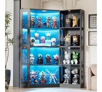 MSFE Vitrine en Verre avec LED, Armoire Vitrine pour Collection avec Capteur Intelligent, 2 Porte 8 étagères, Multifonction Meuble Vitrines LED Salon, Chambre, Entrée, 165x100x60 cm, Noir