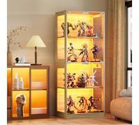 MSFE Vitrine en Verre avec LED,Vitrine pour Collection avec Capteur Intelligent,4 Couche Multifonction en Verre Debout,Armoir Moderne, Armoire de Salon,Capacité de Charge par Couche:15 kg,Couleur bois