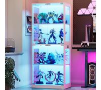 MSFE Vitrine en Verre avec LED, Vitrine pour Collection avec Capteur Intelligent, 4 Couches Multifonction en Verre Debout,Armoir Moderne, Armoire de Salon, Capacité de Charge par Couche: 15 kg, Blanc