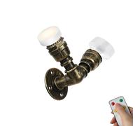 MSGIRVLZL Applique Murale de Chambre À Coucher À 2 Lumières À Piles, Ampoule Led À Intensité Variable, Télécommande, Applique Murale Pour Salon, Tube Steampunk, Conduite D'Eau, Lampe Murale Rechargeab