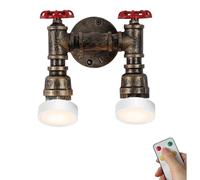 MSGIRVLZL Applique Murale de Chambre À Coucher À 2 Lumières À Piles, Ampoule Led À Intensité Variable, Télécommande, Applique Murale Pour Salon, Tube Steampunk, Conduite D'Eau, Lampe Murale Rechargeab