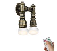 MSGIRVLZL Applique Murale de Chambre À Coucher À 2 Lumières À Piles, Ampoule Led À Intensité Variable, Télécommande, Applique Murale Pour Salon, Tube Steampunk, Conduite D'Eau, Lampe Murale Rechargeab