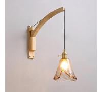 MSGIRVLZL Lampes de Lecture Murales À Bras Oscillant Applique Murale de Ferme En Verre Ambré Câblé Bras Long Réglable En Bois Lampe Murale Du Milieu Du Siècle Pour Chambre À Coucher, Chevet, Tête de L