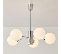 MSGIRVLZL Lustre À Bulles de Verre Moderne À 5 Lumières Spoutnik Sphere, Plafonnier Du Milieu Du Siècle, Lampe Suspendue En Forme de Boule de Verre de Lait En Grappe Chromée Pour Salon, Chambre À Couc