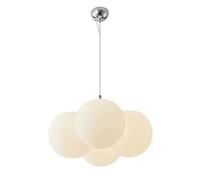 MSGIRVLZL Lustre de Salle À Manger À 4 Têtes, Lampe Suspendue En Forme de Haricot Magique Blanc, Suspension En Métal Chromé Avec Abat-Jour Sphérique En Acrylique, Luminaire E27, Suspensions Planète Mo