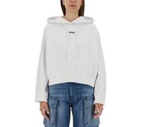 Msgm - SweaT-shirt en coton avec capuche et micro logo - Femme - Sweatshirts et sweats à capuche - Blanc - Taille: 40 FR
