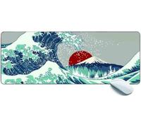 MSHAJ Tapis de souris de jeu XL japonais vague rouge, grand tapis de souris de bureau étendu 80 x 30 x 0,3 cm, bords cousus antidérapants pour ordinateur, bureau, clavier et ordinateur portable