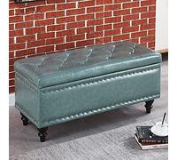 MSHGSKU Banc Ottoman de Rangement Moderne en Cuir PU Vert, Coffre à Chaussures d'entrée capitonné avec Plateau relevable, Repose-Pieds rectangulaire, 78 x 40 x 45 cm, Stylish Home