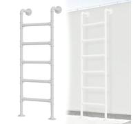 MSHGSKU Échelle de Secours pour sous-Sol et Grenier, escabeau Mural en Fer forgé de 1 à 3 m, idéal pour Lits Hauts, terrasses, Camping-Cars et Appartements (Blanc, 1,9 m)