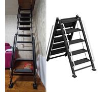 MSHGSKU Escalier de Grenier Pliant en Aluminium 12 marches avec Garde-Corps, Sortie de Secours pour sous-Sol, accès sécurisé au Grenier, Hauteur réglable 350 cm (137,8") - Noir