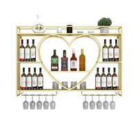 MSHGSKU Porte-Bouteilles Mural en Forme de cœur doré avec étagères pour Bouteilles d'alcool, présentoir pour Salon et Cave à vin, Taille 140 x 80 cm.