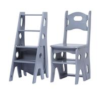 MSHGSKU Tabouret escabeau Pliant en Bois 3 en 1, Double Usage intérieur/extérieur, Gris et Noir.