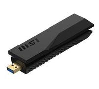 MSI BE6500 Adaptateur USB WiFi 7 tri-Bande - WLAN jusqu'à 6,5 GB/SS (6 GHz, 5 GHz, 2.4 GHz), USB Type-A 3.2 Gen 1, MLO, 4K-QAM Puncturing, Beamforming, WPA3, antenne réglable - Support Filaire Inclus