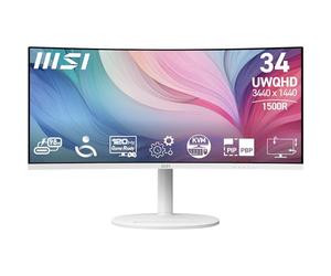 MSI Modern MD342CQPW Écran d'ordinateur 34" VA 3440 x 1440 (UWQHD), 120 Hz, 1800 incurvé, synchronisation adaptative, HDMI, DP, USBC 98 W, KVM, Hauteur réglable, VESA, Haut-Parleur, 1 ms, Blanc