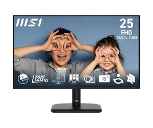 MSI PRO MP251LDE E2 Moniteur de bureau FHD 24,5" - Panneau IPS 1920 x 1080 - Sans cadre 4 côtés - Taux de rafraîchissement de 120 Hz - Écran doux pour les yeux - Inclinaison réglable - HDMI 1.4b