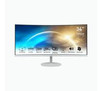 MSI Pro MP341CQW Écran Bureautique Incurvé 34" UWQHD - Dalle VA 1500R, 3440x1440, 100Hz, Confort Oculaire, Contraste 3000:1, 21:9, Haut-Parleurs Intégrés, DP 1.2a, HDMI 2.0b - Blanc