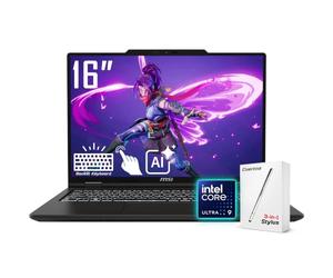 msi Venture 16 AI Ready Ordinateur portable professionnel, écran tactile WUXGA 16" 1920 x 1200, Intel Core Ultra 9 285H (5,4 GHz), Copilot+ PC, audio DTS, clavier rétroéclairé, Windows 11 Home, noir