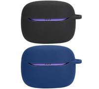 Msiall [2 pièces Case Silicone Compatible avec JBL Tune Beam 2, [Prend en Charge la Charge sans Fil] [Étui de Protection Antichoc] [Mousqueton] -Mignon Dessin animé 3D-Black Blue