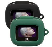 Msiall Case Silicone Compatible avec JBL Live Flex 3, [Prend en Charge la Charge sans Fil] [Étui de Protection Antichoc] [Mousqueton] -Mignon Dessin animé 3D-Black Green