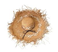 Msioytog Chapeau élégant en Raphia à Larges Bords avec décoration de nœuds et Design ventilé, Chapeau d ' extérieur Tendance pour Femmes et Filles, Vacances à la Plage