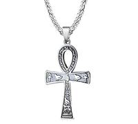 Msioytog Collier croix égyptienne antique pour hommes, pendentif motard en acier inoxydable et argent, chaîne ras du cou, amulette, bijoux Crucifix