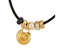 Msioytog Collier en Alliage de Cuivre Plaqué avec Zircon et Pierre Naturelle pour Cordon Ajustable 31-40Cm pour Collier de Conque en Or de Plage