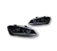 Msisuhoa Ensemble Phares Pour VW Pour Polo 2011-2018 Phare LED Lampe Frontale Ange Oeil Faisceau Accessoires Voiture Style Phares(RHD,Black headlight)