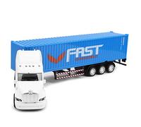 Msiud Modèle de camionnette 1/45 - Réservoir de chargement amovible en alliage semi-camion et remorque - Métal et plastique - Longueur de remorque variable (blanc + bleu)