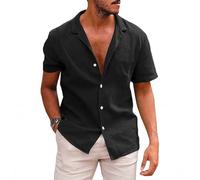 MSIYOW Chemise Lin Homme Manches Courtes Chemisette Homme Été Shirt de Plage Décontractées (2XL, Noir)