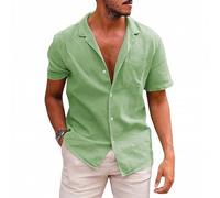 MSIYOW Chemise Lin Homme Manches Courtes Chemisette Homme Été Shirt de Plage Décontractées (M, Vert Clair)