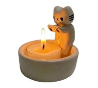 Mskidand Bougeoir en forme de chaton de dessin animé, bougeoir chat chauffant ses pattes, support de boîte de rangement fait à la main, décoration de la maison A