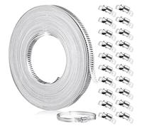 Mskidand Collier de serrage en acier inoxydable de 10 m avec sangle en métal et 20 attaches réglables pour tuyau