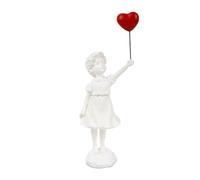 Mskidand Figurine de petite fille avec ballon - Sculpture pour salon, bureau, chambre à coucher, décoration de table - Blanc