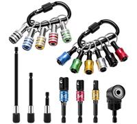 Mskidand Lot de 18 porte-embouts porte-clés avec adaptateur de perceuse à angle droit, adaptateur de douille de perceuse 6,35 mm, 1,27 cm, porte-embout 11P