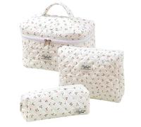 Mskidand Trousse de Maquillage 3 Pièces Trousse de Maquillage Matelassée en Coton Trousse de Toilette Florale Esthétique pour Femme,H
