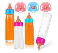 Mskmnkot Baby Doll Bottles with Disappearing Milk, 7 Pcs/Set Toy Baby Bottles for Dolls with Pacifiers Simulation Dolls Accessories for Kids Doll Disappearing Milk