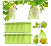 Mskmnkot Sacs de Fruits, Sacs de Protection des Fruits 50 pcs, étanche 12 x 8 Pouces, Maillage Couverture Respirant avec Cordon, Vert pour et légumes, Maillage