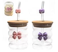 Mskmnkot Tasse de matcha 2pcs en verre côtelé tasses 300 ml de tasse matcha claire avec couvercles et pailles style vintage style vintage pour café glacé, boisson, lait, cocktails