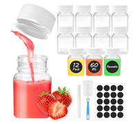 MSLHUB Lot de 12 petites bouteilles à remplir - 60 ml/100 ml - En plastique vides - Pour smoothie - À remplir avec des autocollants - Bouteilles à shot de gingembre avec couvercles pour jus de fruits