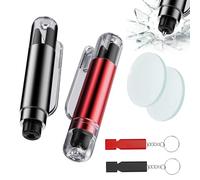 MSLHUB Lot de 2 marteaux de sécurité 2 en 1 pour voiture - Marteau de sécurité portable avec coupe-ceinture - Brise-vitre de voiture avec verre de test et sifflet - Pour voiture, bus (noir + rouge)