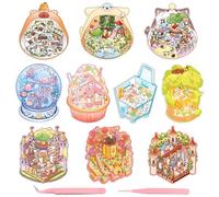 MSLSOZ Lot de 10 autocollants 3D pour maison - Scènes d'autocollants amusantes, loisirs créatifs - Dessert | Animal | Château | Petit monde, utilisés pour soulager le stress et passer le temps (avec