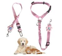 MSLSOZ Lot de 2 ceintures de sécurité réglables pour chien avec design réfléchissant et clip pivotant à 360° (long + court), ceinture de sécurité rembourrée élastique anti-chocs pour chiens de petite