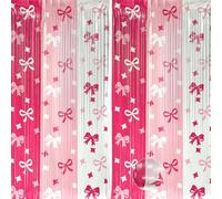 MSLSOZ Lot de 2 rideaux de fête avec nœud en feuille d'aluminium, (2 m x 1 m), rideaux esthétiques à pompons métalliques pour filles, fournitures de fête pour anniversaire, sirène, princesse, remise