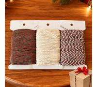 MSLSOZ Lot de 3 ficelles de Noël en coton de 50 m - 2 mm - Rouge vert et blanc - Pour loisirs créatifs, décoration, emballage cadeau, décoration de Noël (150 m au total)